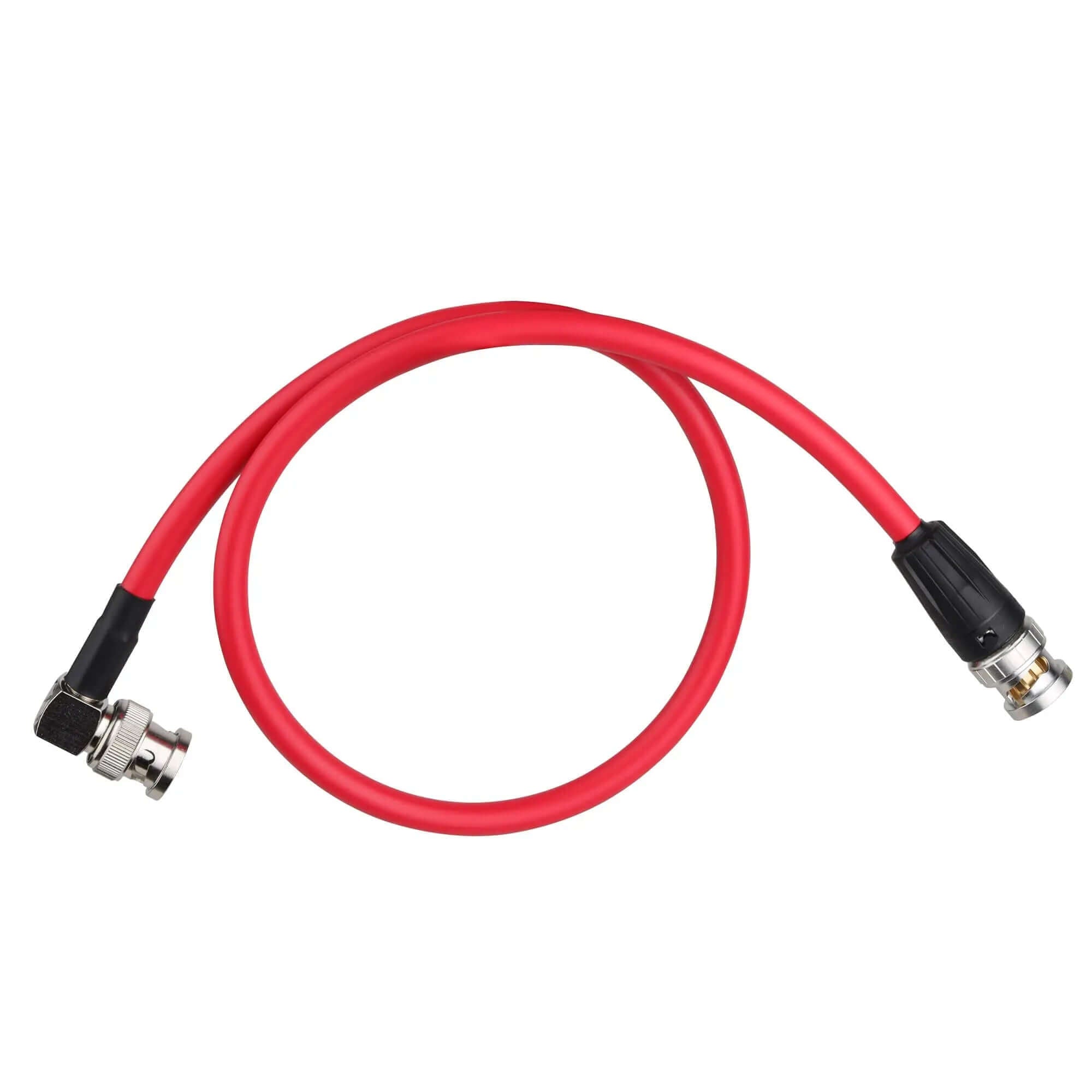 Red 12G-SDI BNC Patch Cable, Right Angle BNC to Straight BNC Connector, 4K HD Professional Broadcast Video Coaxial Wire