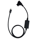 POWRIG D-Tap to USB-C power cable for Canon R5C showing full length with D-Tap connector and USB Type-C plug