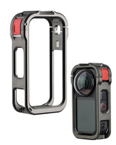 POWRIG AC-X6 aluminum cage for Insta360 X6 shown empty and installed on camera