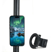 POWRIG magnetic phone holder mounted on black pole