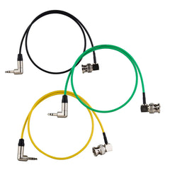 3 Pack Right Angle BNC to 3.5mm TRS Timecode Cables, Black Green Yellow RG174 Coax Audio Sync Cord Set