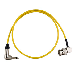 Right Angle BNC to Right Angle 3.5mm TRS Timecode Cable, Yellow RG174 Coax Cord for Audio Time Code Sync