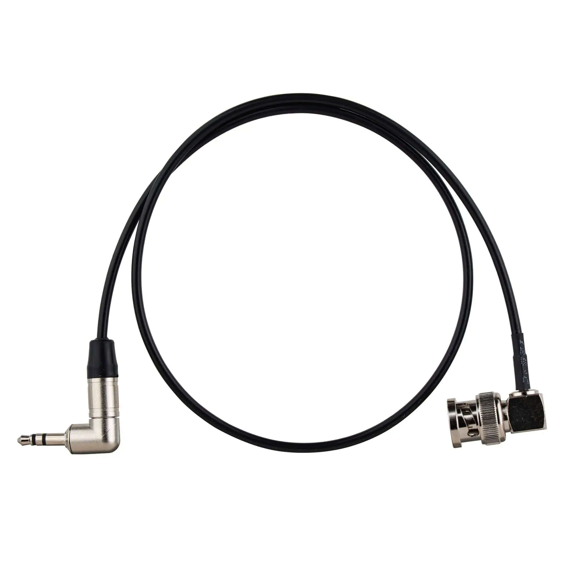 Elbow BNC to Right Angle 3.5mm TRS Timecode Cable, Black RG174 Coax Time Code Sync Audio Cable