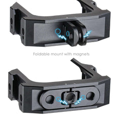Magnetic foldable mounting base close-up for POWRIG Insta360 X3 aluminum cage, dual-use magnetic adapter mount