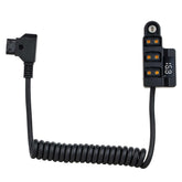 POWRIG Coiled D-Tap splitter cable with LED voltage monitor and 1-to-3 female output block
