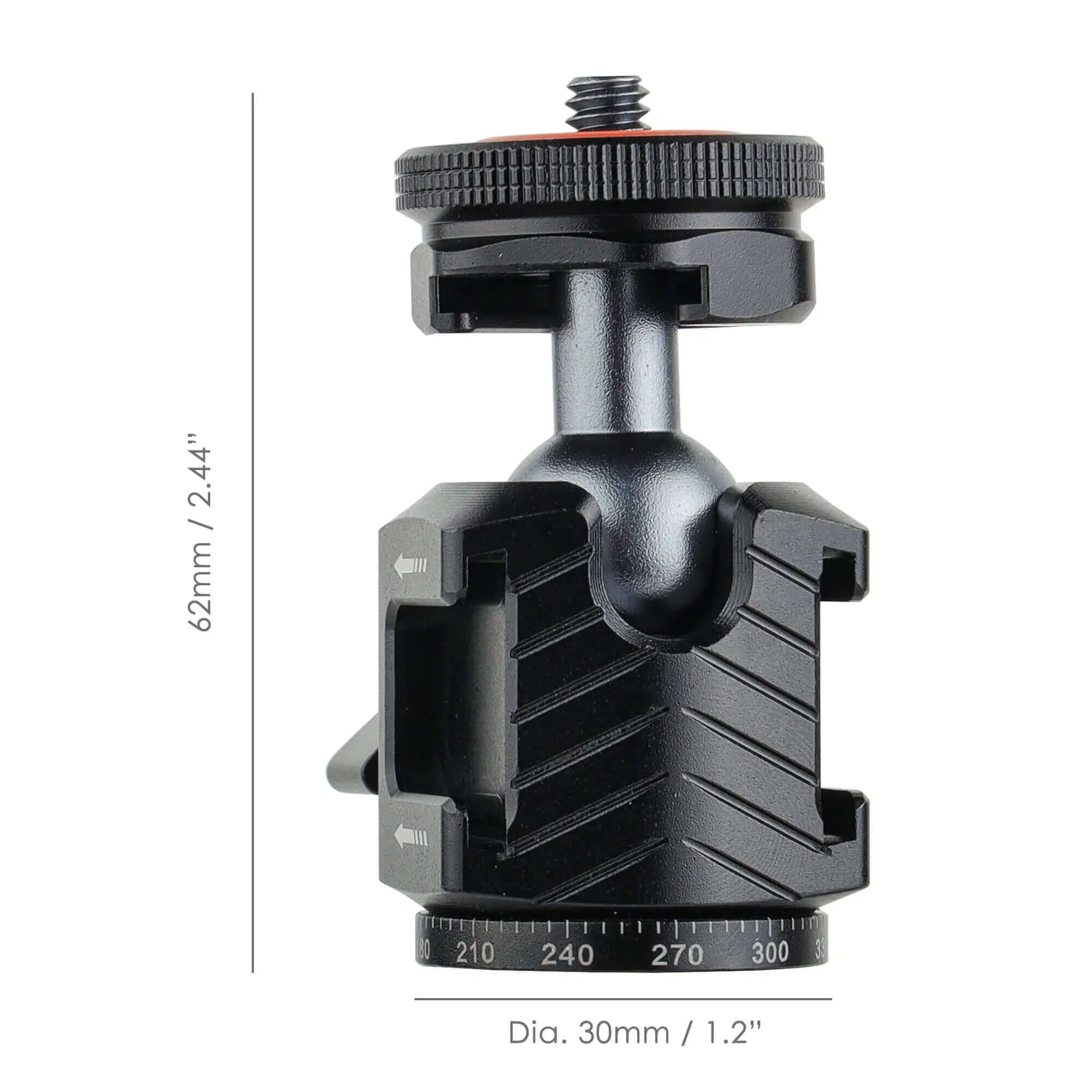 62mm Height Mini Camera Ball Head with Size Mark, 30mm Base Diameter 360° Pan Ballhead, Multi Cold Shoe Interface for Tripod Stand Camera Accessories