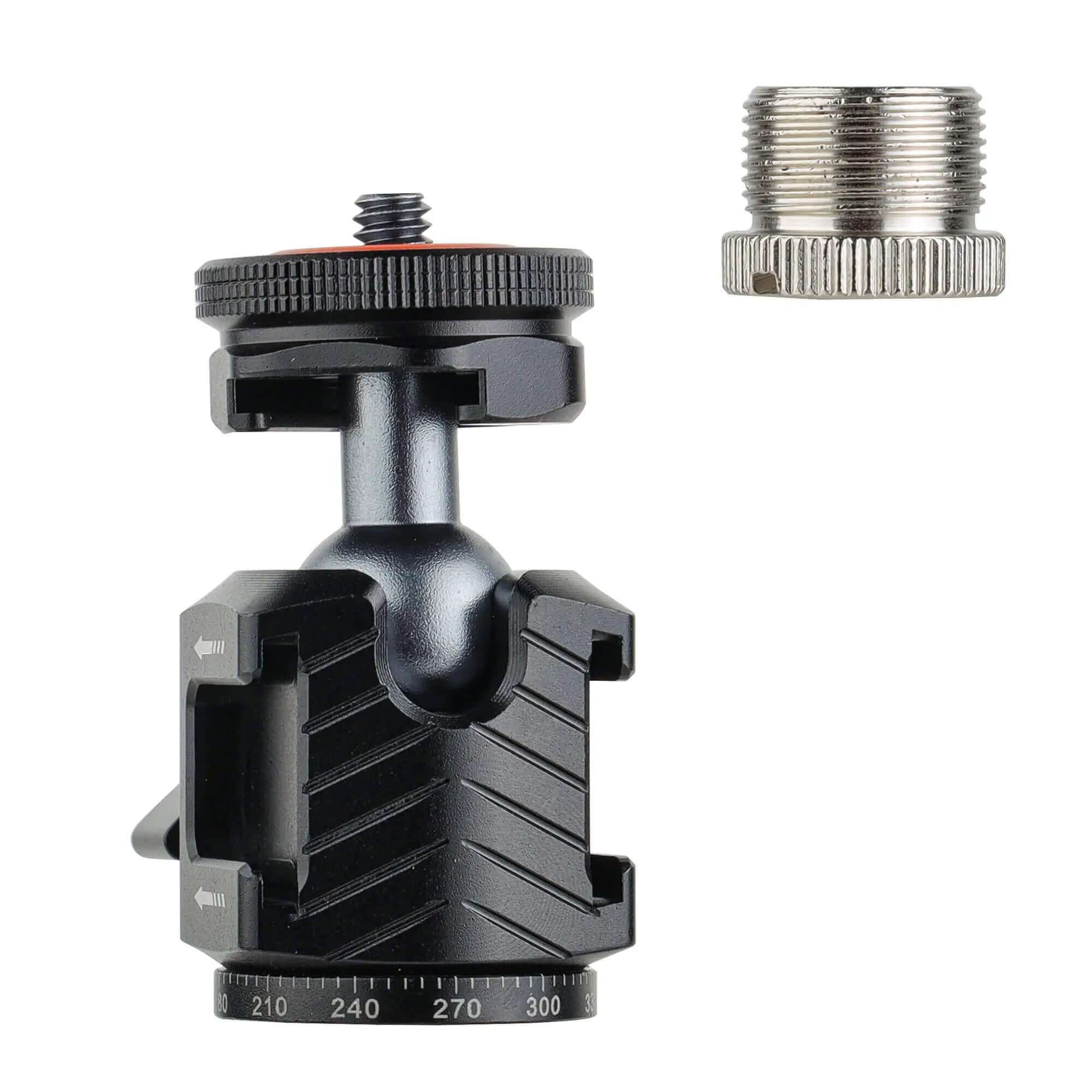 Metal Ball Head Microphone Mount Adapter with removable 5/8 to 1/4 screw, cold shoe base 360° rotating mic holder for microphone boom arm and camera rig