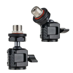 Dual display adjustable ball head microphone mount, 5/8 threaded screw cold shoe adapter, 360° panoramic swivel mic bracket for recording boom stand