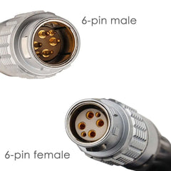 6 pin male female metal connector closeup for Ronin2 Master Wheel control power cable gold plated pins
