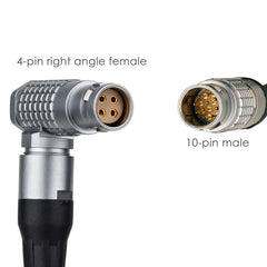 Connector closeup: Right Angle 4-Pin Female + 10-Pin Male for DJI TB50 RED V-Raptor XL Ranger Power Cable, Gold Contact Pins