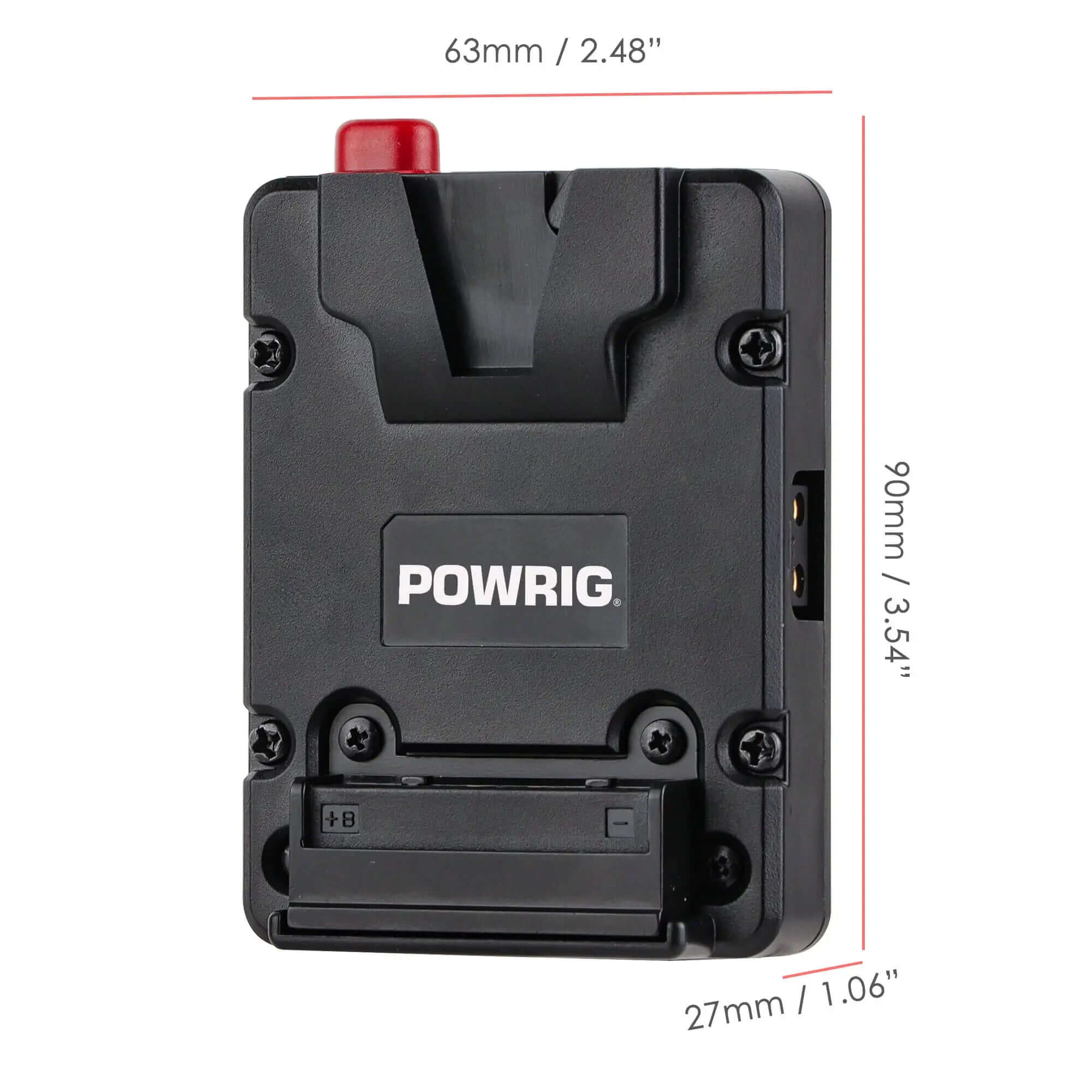POWRIG Mini Vmount battery plate dimension specs, 63×90×27mm for Freefly Ember S5K camera