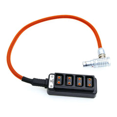 ARRI Alexa Mini 7Pin Right Angle to 4 Port D-Tap Power Splitter Cable, Orange Braided Camera Power Breakout Cable