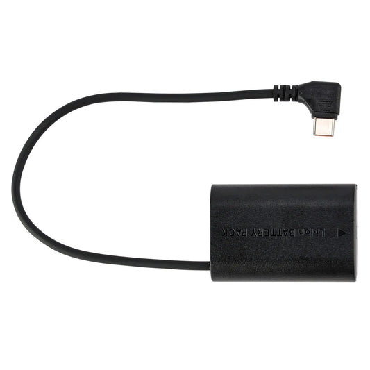LP-E6 dummy battery pack with 90-degree right angle USB-C power cable for BMPCC 4K cinema camera