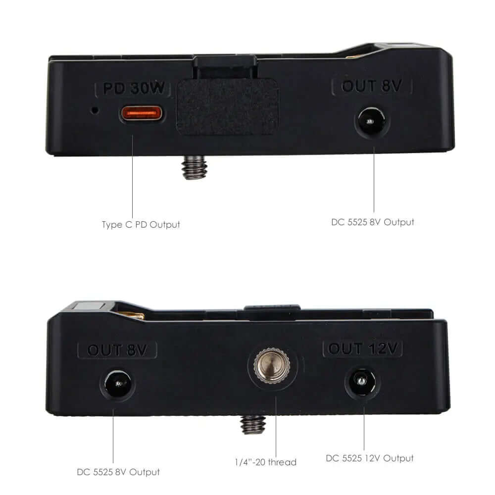 30W PD Type-C NP-F power adapter plate, PD30W USB-C input, DC 8V&12V dual output, 1/4 screw for filmmaking gear