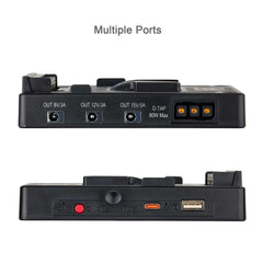 Multi-port V-mount battery plate ports layout D-Tap PD USB QC power switch for filmmaking gear