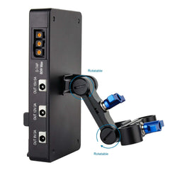 V-lock battery plate adjustable rotatable 15mm rod clamp mount D-Tap 8V 12V 15V power outputs