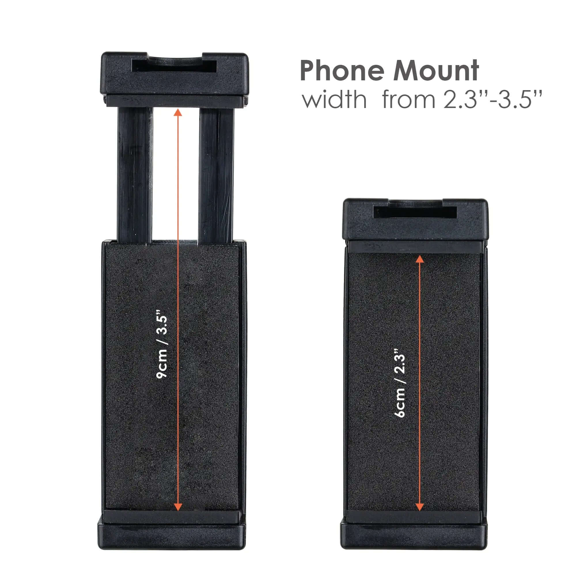 Detail of the spring-loaded clamp jaws with protective rubber pads for secure smartphone grip