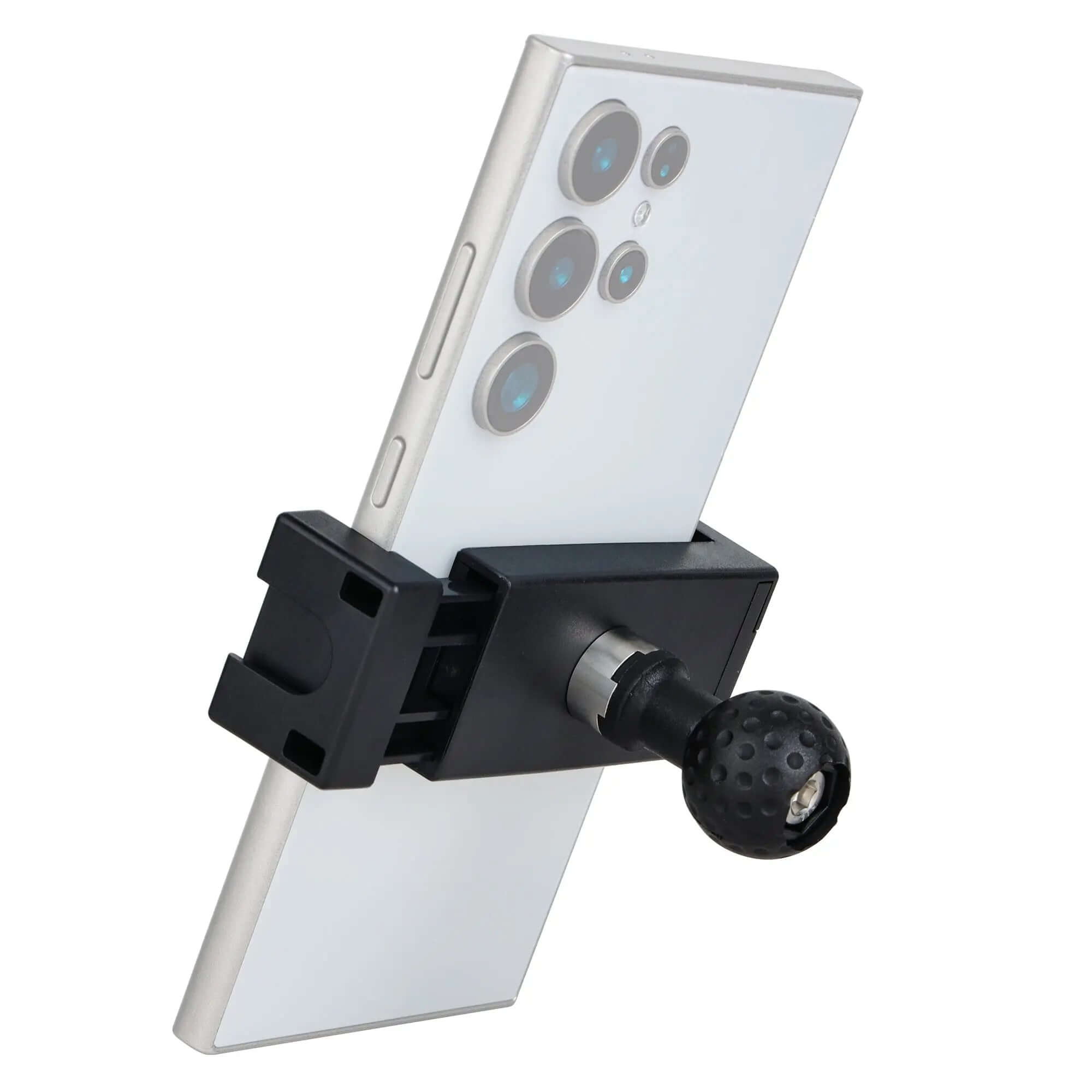 POWRIG 1-inch ball mount phone clip showing adjustable spring clamp and RAM compatible ball adapter