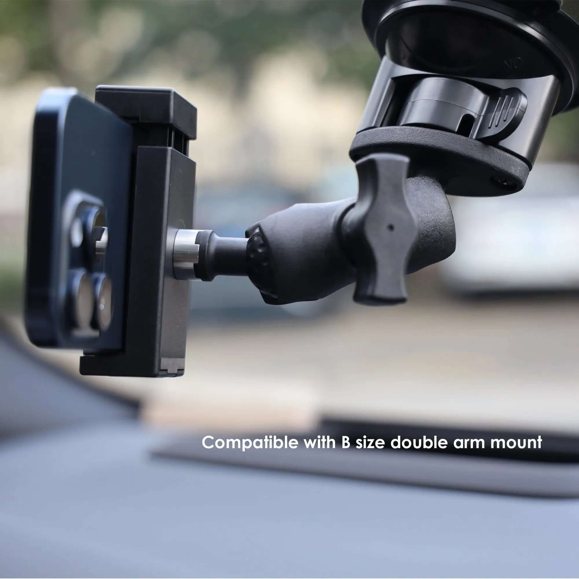 adjustable phone mount clip and detachable 1-inch ball adapter to RAM arm