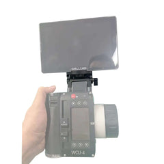 ARRI WCU-4 hand unit connected to external monitor via POWRIG aluminum bracket mount on camera rig