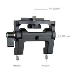 Close-up of 1/4-20 threaded mounting stud and adjustment slot on top of POWRIG dual rod clamp