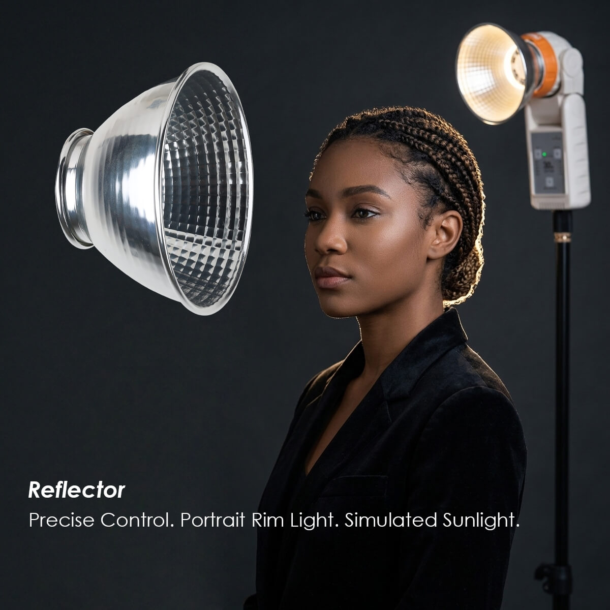 Reflector attachment creating focused rim light on 30W LED
