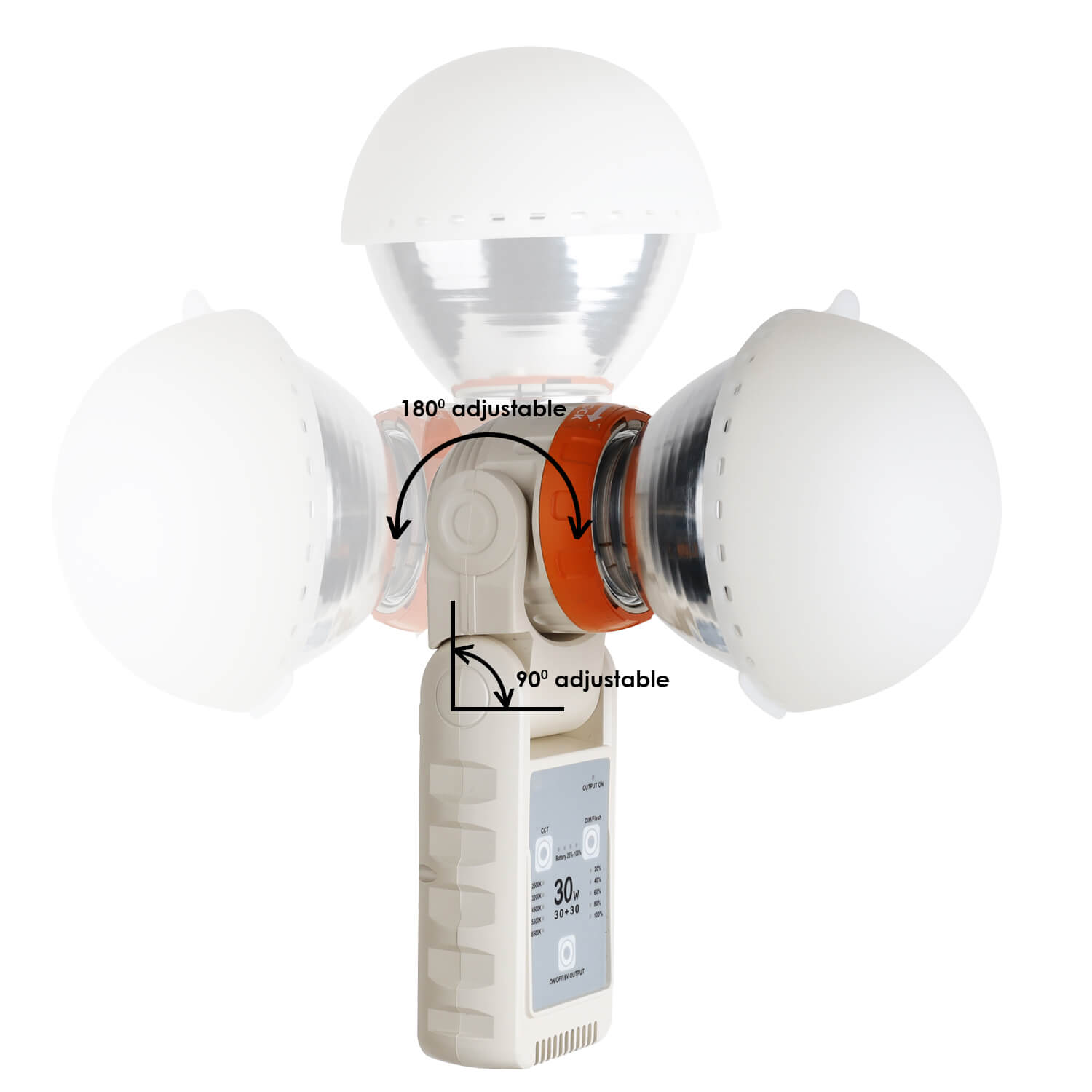 2-axis adjustable head with 180° rotation and 90° tilt