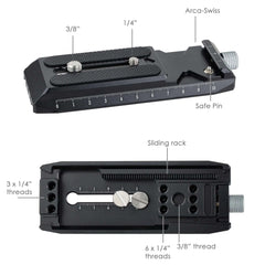 Details Diagram of DJI RS2 RS3 Pro Quick Release Plate, 1/4" 3/8" Screw Hole Arca Camera Base Plate