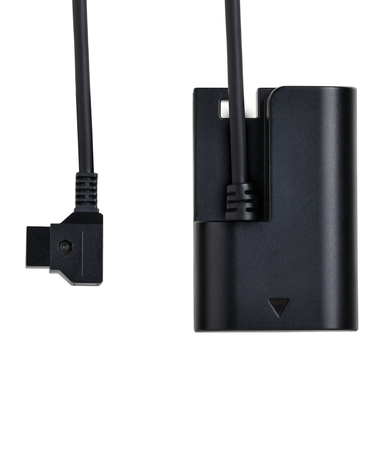 POWRIG right-angle D-Tap plug and LP-E6P dummy battery pack with reinforced strain relief for Canon cinema camera rigs