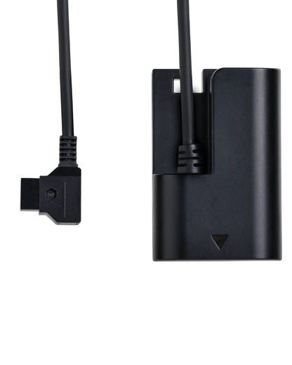 POWRIG right-angle D-Tap plug and LP-E6P dummy battery pack with reinforced strain relief for Canon cinema camera rigs