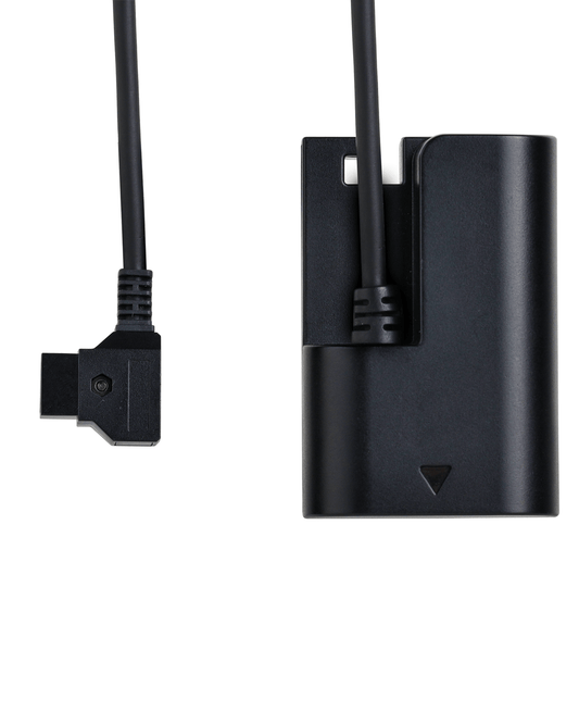 POWRIG right-angle D-Tap plug and LP-E6P dummy battery pack with reinforced strain relief for Canon cinema camera rigs