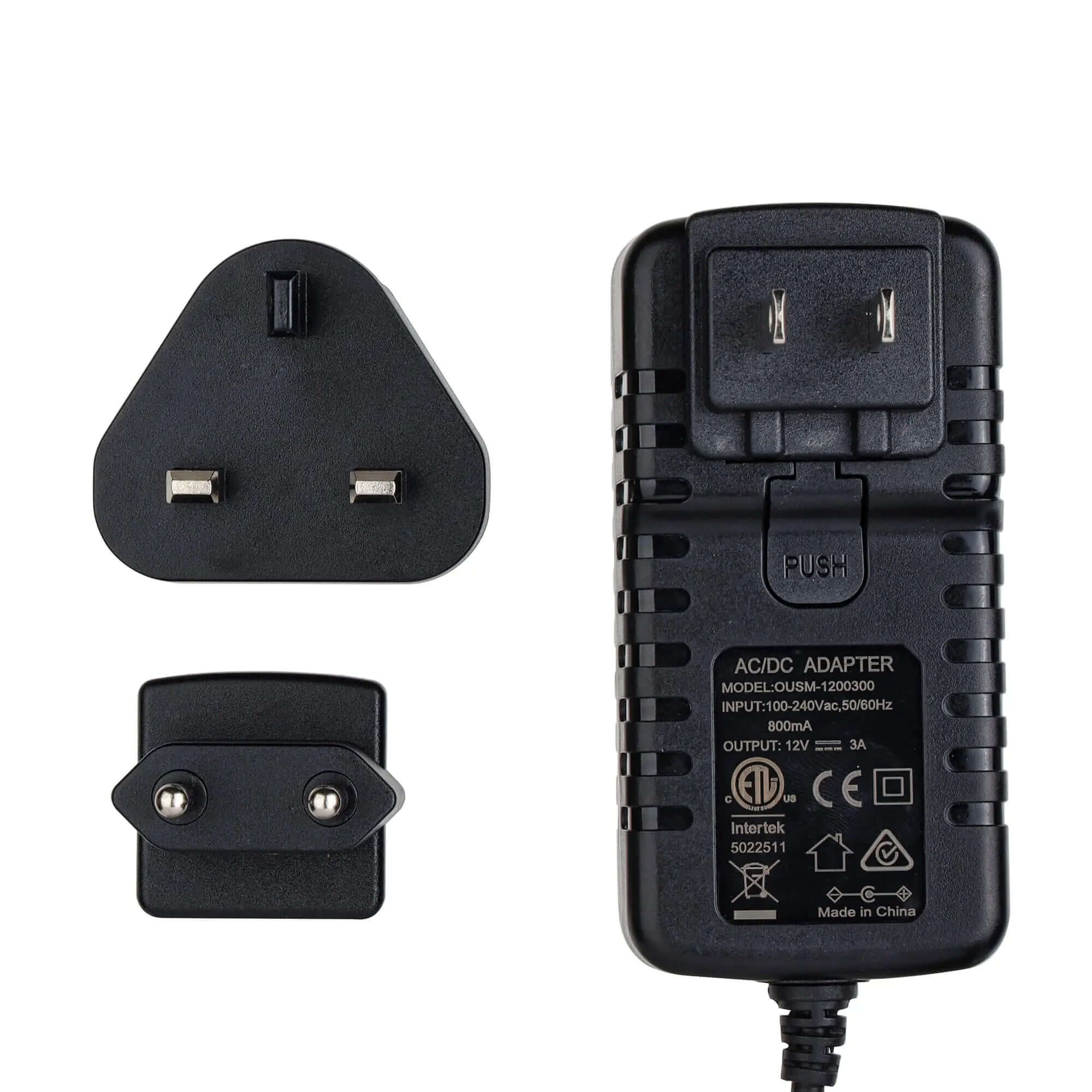 Universal DJI Transmission Power Supply | 12V 3A AC Adapter with Interchangeable US/EU/UK Plugs | 5-Pin LEMO Connector