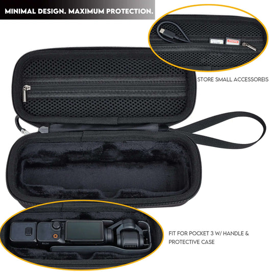 Interior view of DJI Osmo Pocket 3 protective case showing soft lining and custom compartment