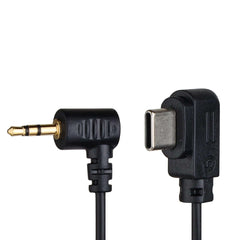 Close-up of gold-plated USB-C and 2.5mm connectors on POWRIG remote shutter release cable