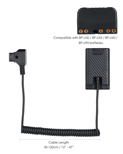 POWRIG coiled D-Tap to BP-U dummy battery power cable 30-120cm 12-47inch flexible spring wire for Sony cinema cameras and camcorders
