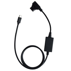 POWRIG D-Tap to USB-C power cable for Canon R5C showing full length with D-Tap connector and USB Type-C plug