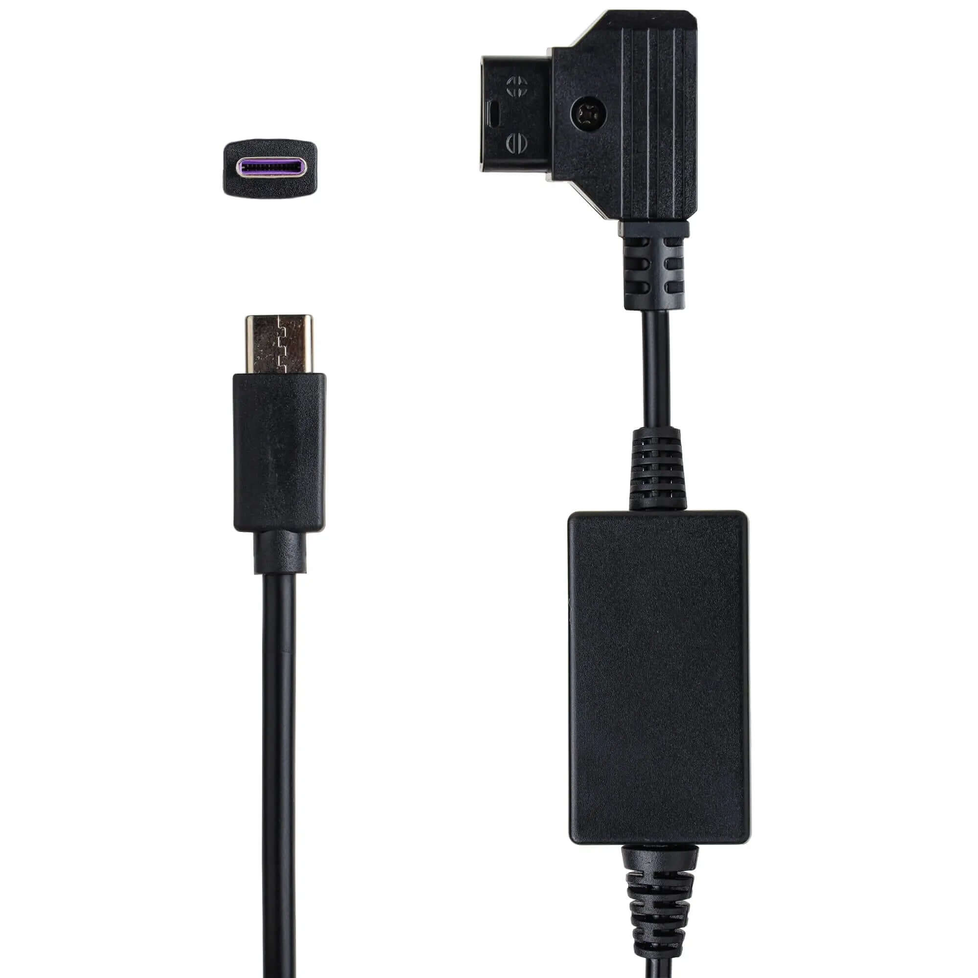Close-up view of the USB-C connector end on the D-Tap to USB-C cable