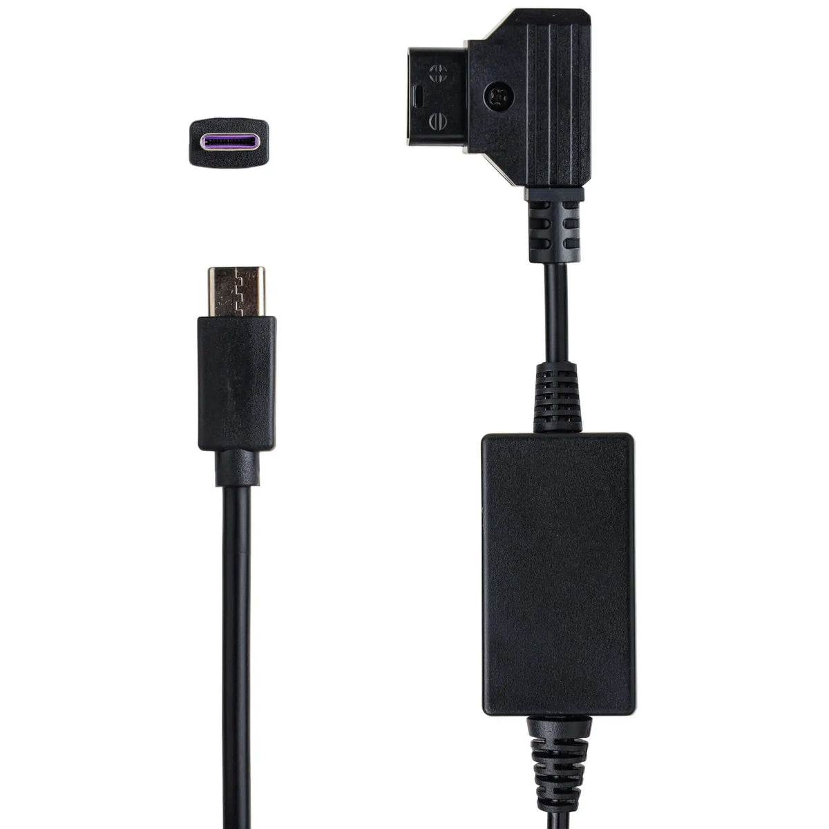 Close-up view of the USB-C connector end on the D-Tap to USB-C cable