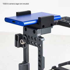 Black Metal SSD Mount Clamp for Camera Cage, Secure Adjustable SSD Bracket, Compatible with Samsung T5 T7 T9 T7 Shield External SSD, Includes 1/4" Screw & Allen Key, Perfect for Video Production Rigs