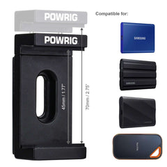 POWRIG SSD Mount Clip Size Compatibility Chart (45mm-70mm) for Samsung T5/T7/T9, SanDisk Portable SSDs