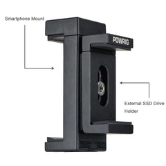 POWRIG Smartphone and External SSD Drive Mount Clip - Dual Clamp Design for iPhone Video Recording
