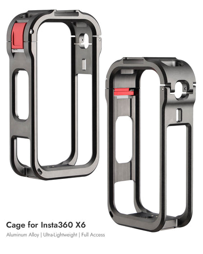 POWRIG aluminum cage for Insta360 X6 front and rear open-frame views