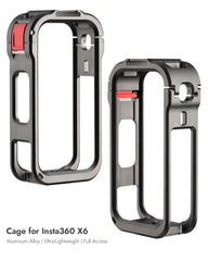 POWRIG aluminum cage for Insta360 X6 front and rear open-frame views