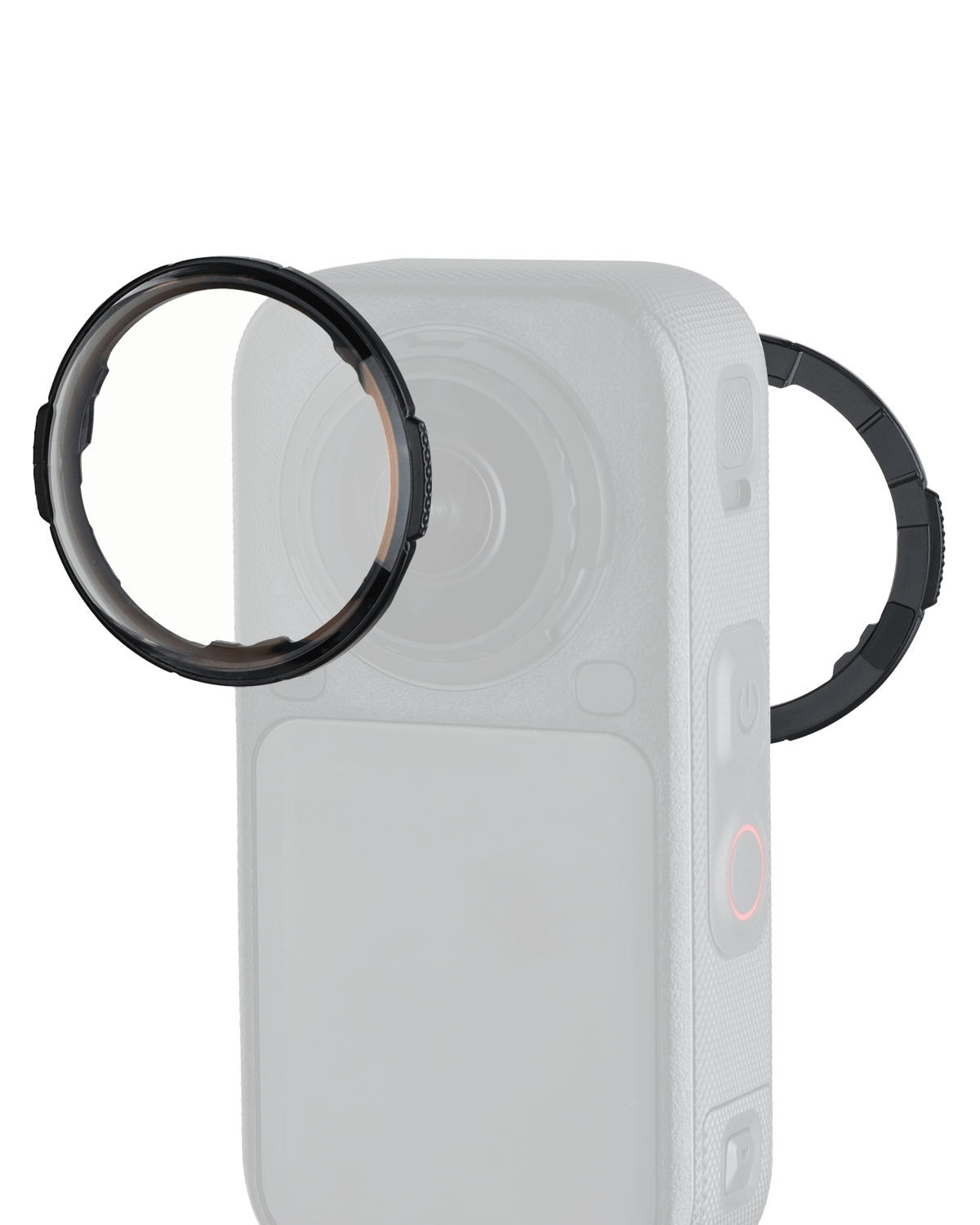 POWRIG LP-X6 optical glass lens protector aligned to Insta360 X6 front and rear lenses