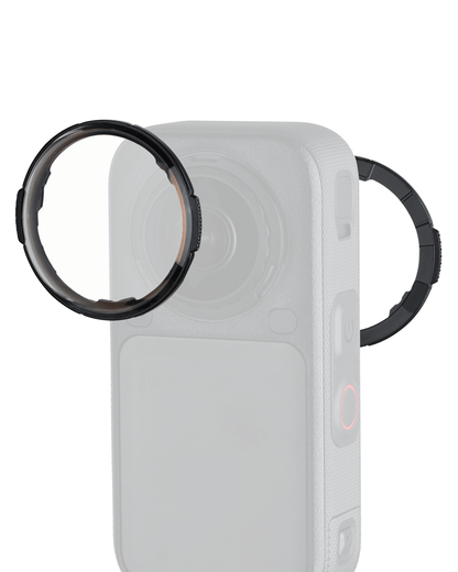 POWRIG LP-X6 optical glass lens protector aligned to Insta360 X6 front and rear lenses