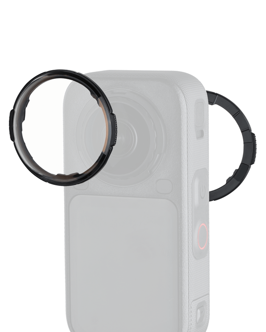 POWRIG LP-X6 optical glass lens protector aligned to Insta360 X6 front and rear lenses