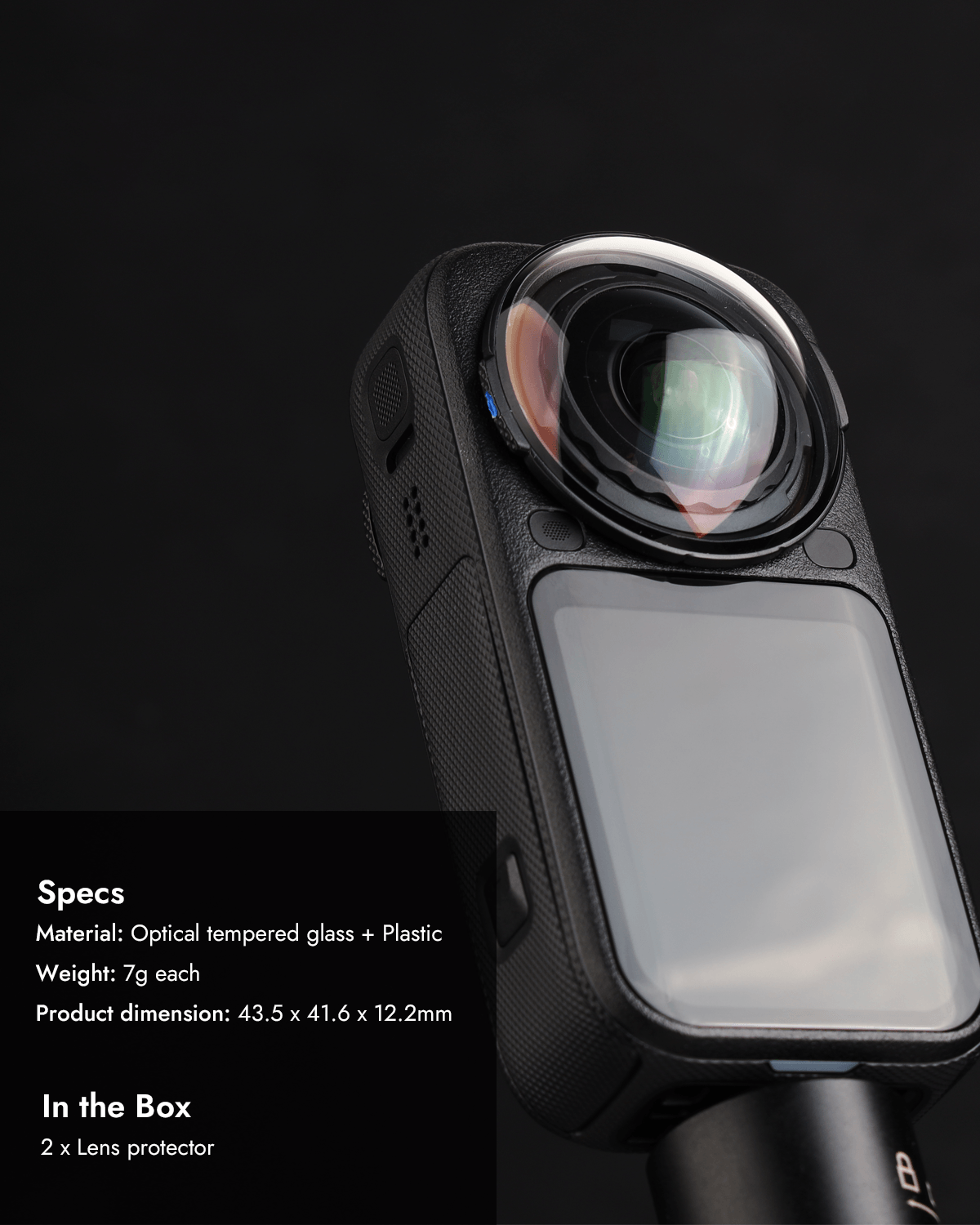 POWRIG LP-X6 specifications 43.5 x 41.6 x 12.2 mm 7 g optical tempered glass two-pack