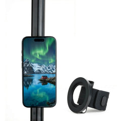 POWRIG magnetic phone holder mounted on black pole