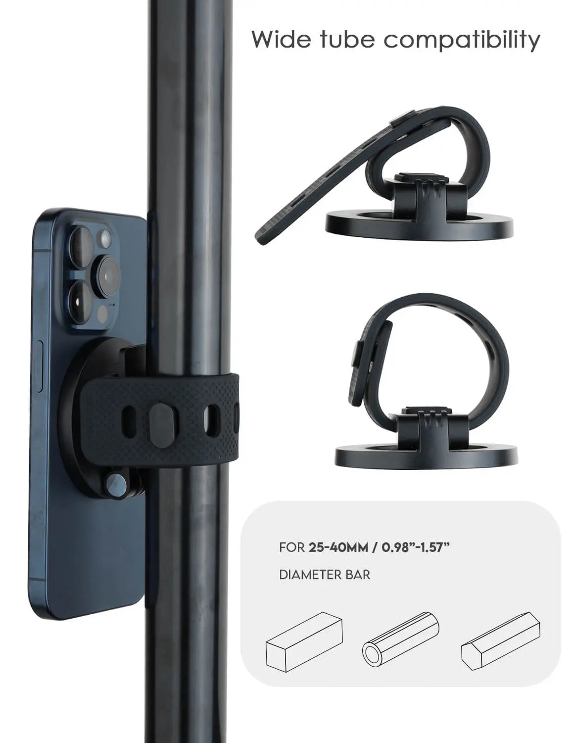 iPhone secured to pole with N56 magnetic phone mount