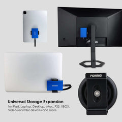 Universal magnetic SSD mount attached to iPad, laptop, and desktop monitor for video editing